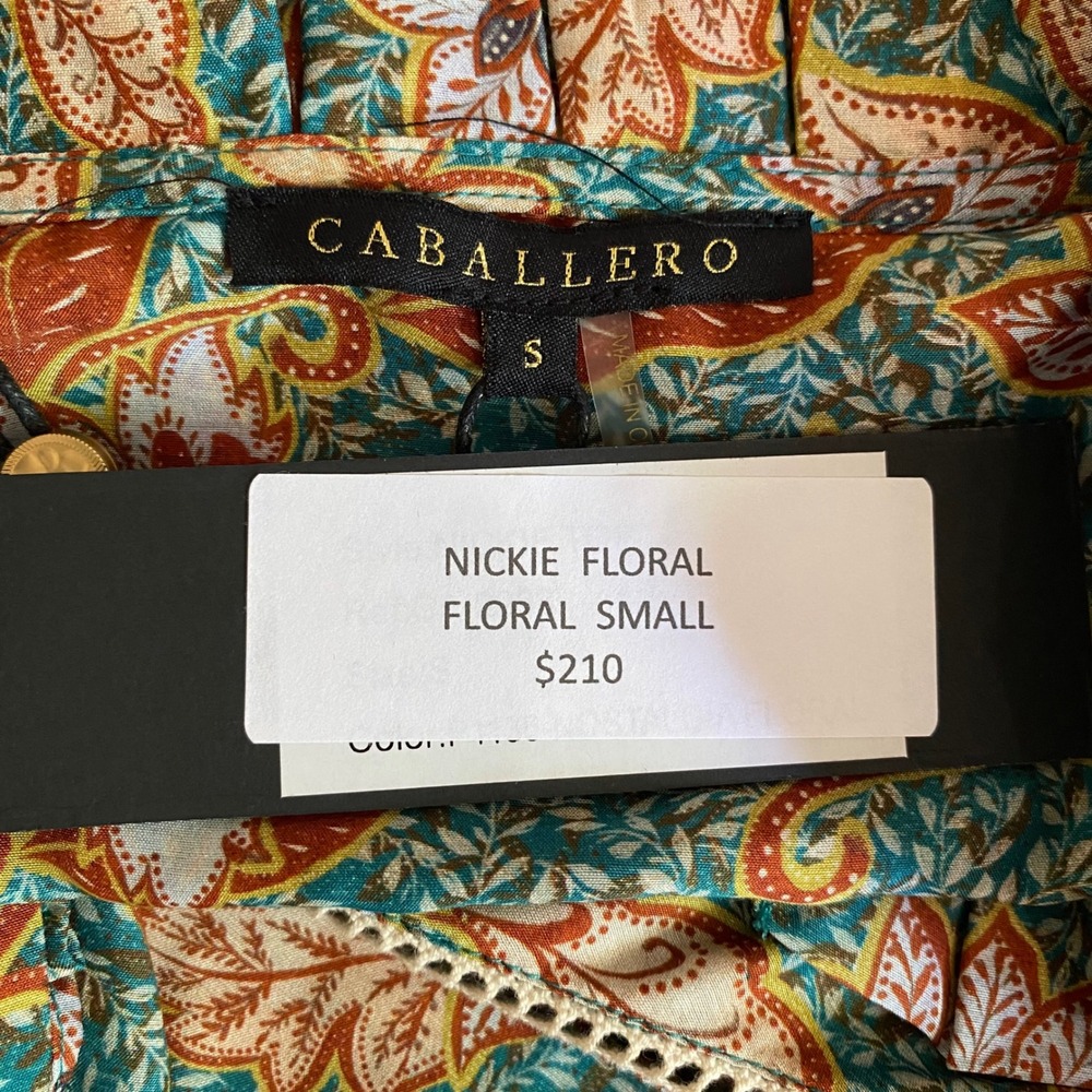 NEW Caballero Nickie Top in Nostalgia Floral Silk Cotton Ruffle Collar Small - Picture 6 of 7
